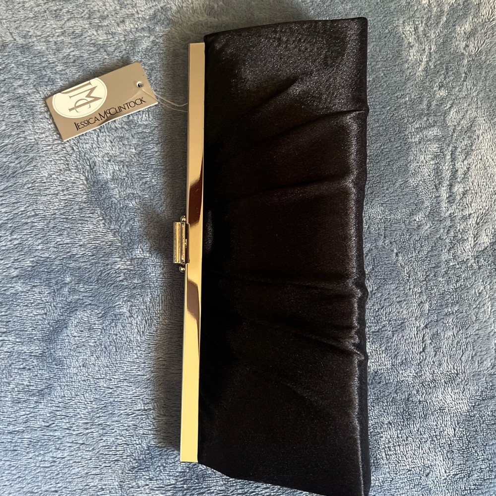 Jessica McClintock Womens Blaire Navy Satin Frame Evening Clutch Bag Purse - Picture 3 of 8
